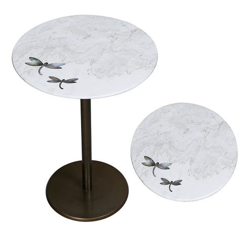 White Accent Table with Mother of Pearl Inlay
